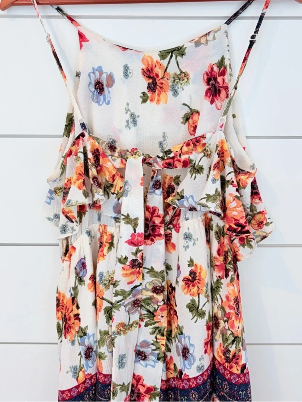 Blue Rain Floral Ruffle Romper Boho Cottagecore Tie Back Prairie Girl Summer M